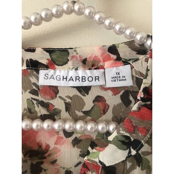 NWT Sag Harbor Womens Size 1X Fireberry Floral Blouse Long Sleeve Semi Sheer - Picture 5 of 9